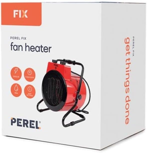 Perel Elektrischer Heizlüfter 3000W mit 2 Heizstufen, Thermostat und Kühlfunktion, IP24 Überhitzungs