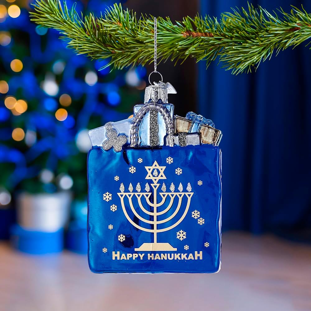 Kurt Adler 10,2 cm Noble Gems Happy Hanukkah Glas Geschenk Tüte Ornament