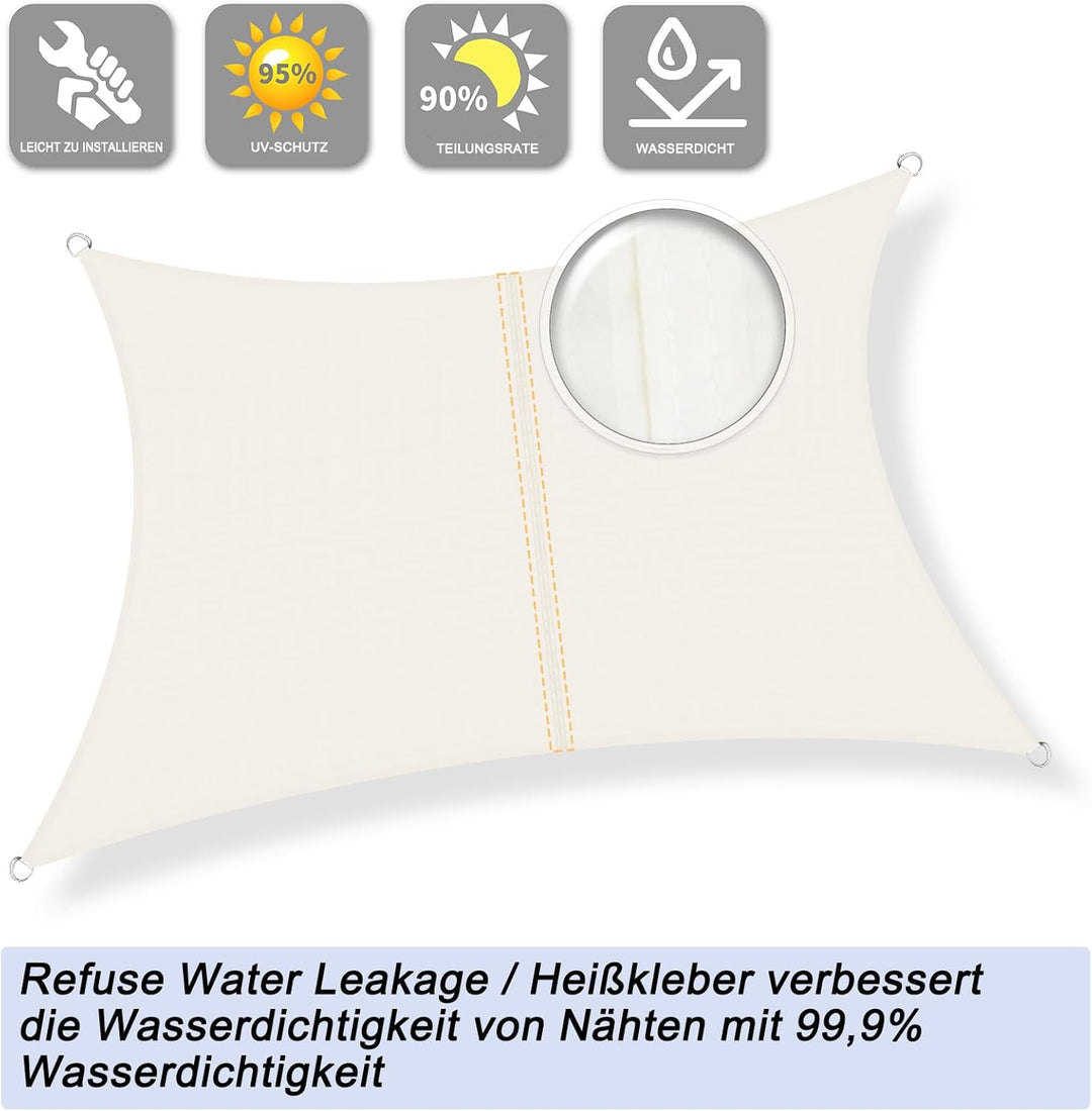 Sunnylaxx 3x3m Sonnensegel Quadrat, Wasserdicht Sonnenschutz Sunsegel Color Creme, 95% UV-Schutz,für
