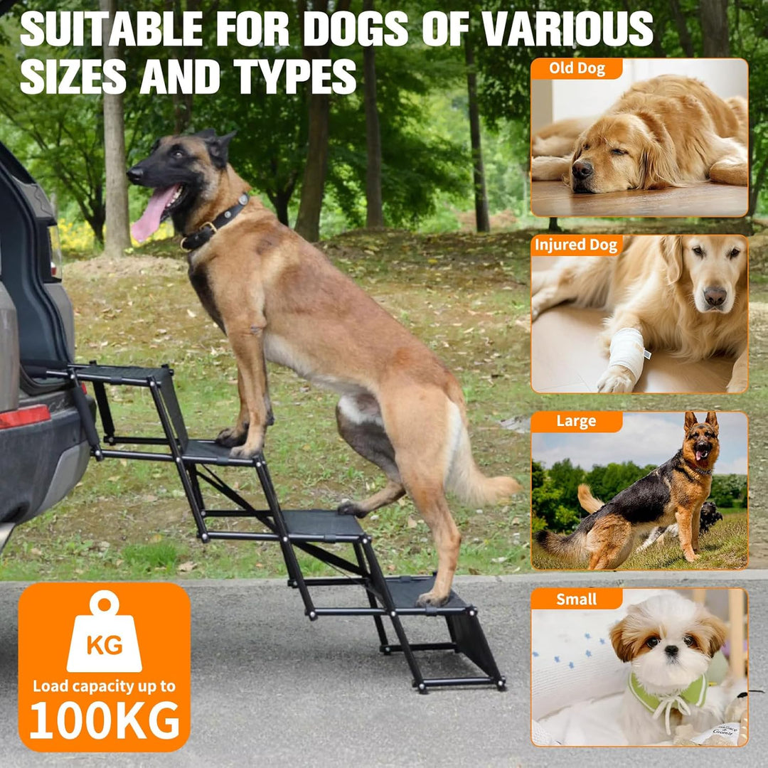 5 Stufen Hundetreppe Auto Klappbar – Hunderampe Unterstützung bis 100 KG mit Einstellbarer Höhe 44-7