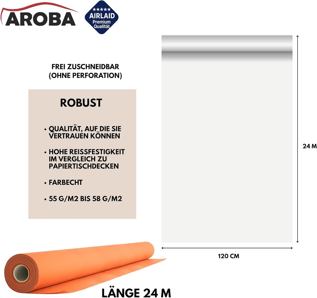 AROBA 1x Airlaid Tischdeckenrolle (Orange, 1,2 m x 24 m) - Stoffähnliche Tischdecke - Hochwertige Ti