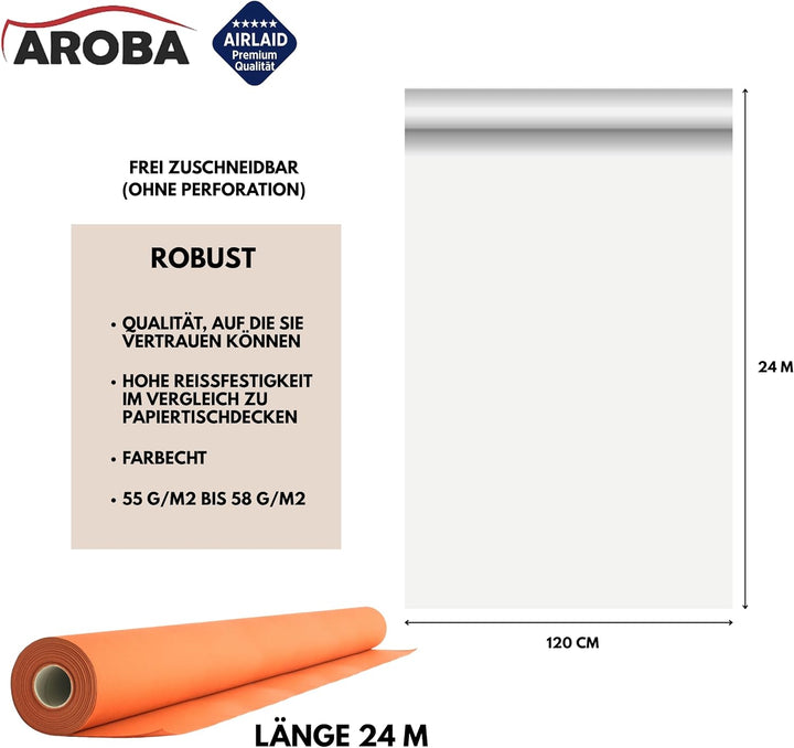 AROBA 1x Airlaid Tischdeckenrolle (Orange, 1,2 m x 24 m) - Stoffähnliche Tischdecke - Hochwertige Ti