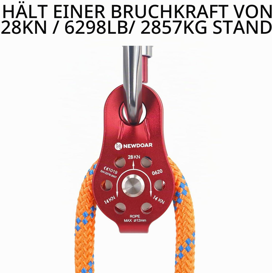 NewDoar CE-Zertifizierter 28KN Mikro Seilrolle Umlenkrolle für Seile mit max. Durchmesser bis 12 mm