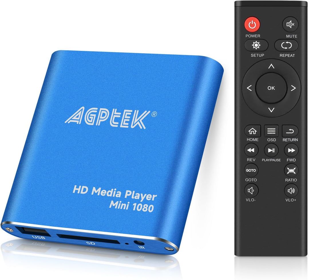 AGPTEK Mini 1080P Full HD Digital Mediaplayer Medienspieler Medienspieler mit Fernbedienung für MP3,