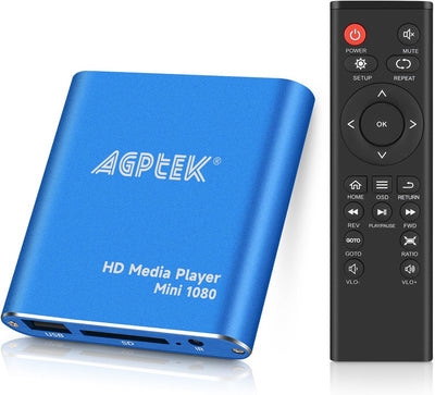 AGPTEK Mini 1080P Full HD Digital Mediaplayer Medienspieler Medienspieler mit Fernbedienung für MP3,
