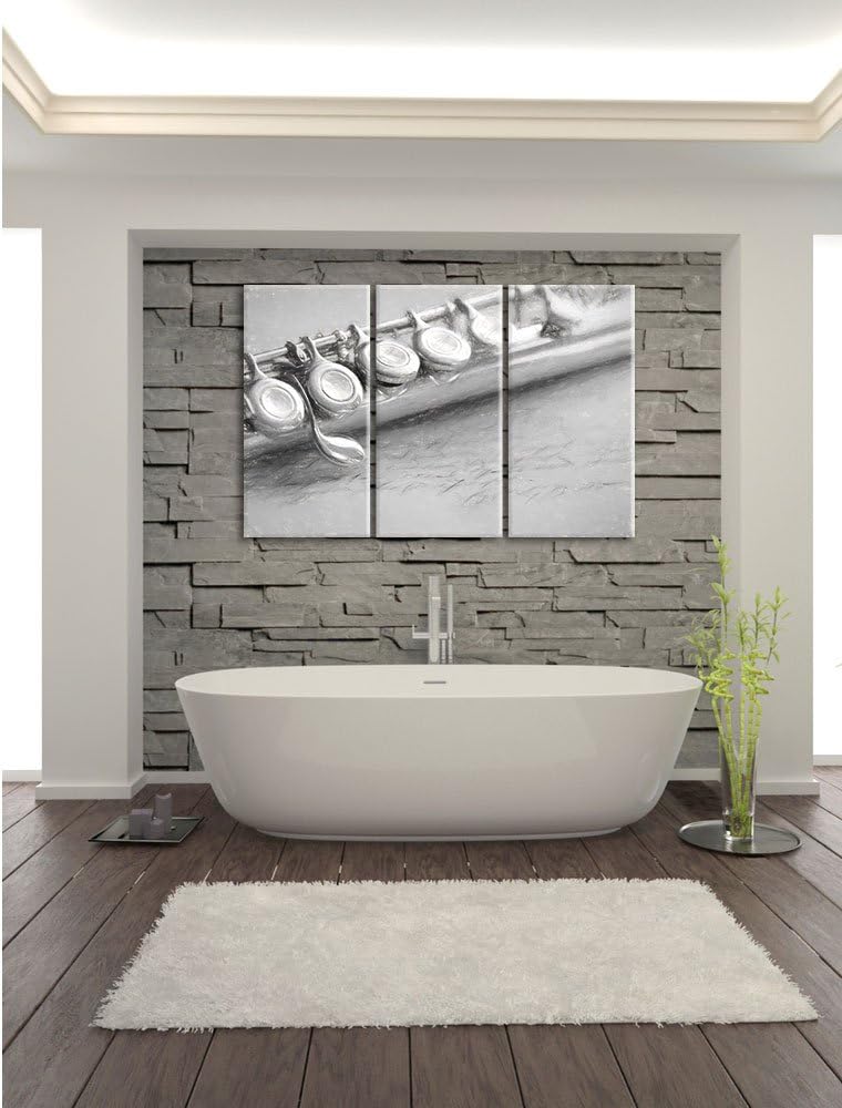 Pixxprint Detailaufnahme Einer Querflöte Kohle Zeichnung Effekt 3-Teiler Leinwandbild 120x80 Bild au