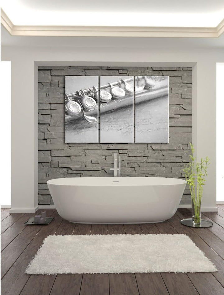 Pixxprint Detailaufnahme Einer Querflöte Kohle Zeichnung Effekt 3-Teiler Leinwandbild 120x80 Bild au