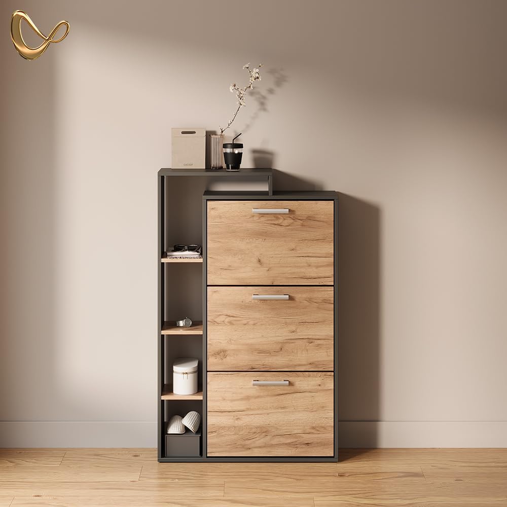 Livinity Schuhkipper Ortello, Goldkraft Eiche/Anthrazit, 80 x 128.3 cm mit 3 Fächern Goldkraft Oak/A