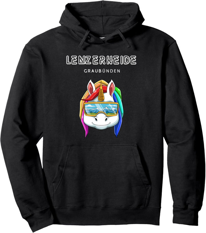 Lenzerheide Graubünden Schweiz Retro Ski Snowboard Einhorn Pullover Hoodie