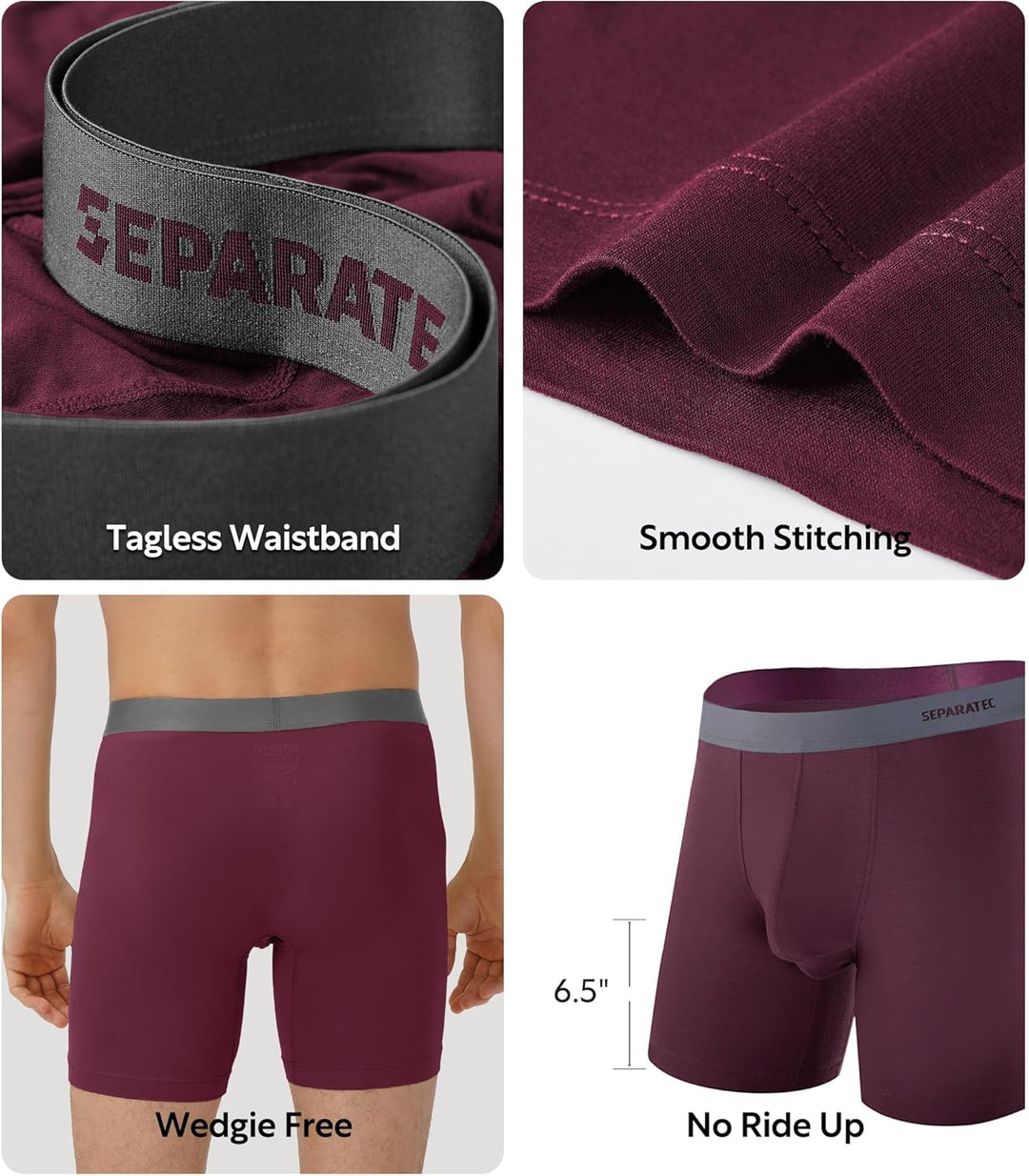 Separatec Herren Boxershorts, Herren Unterhosen aus Bambus-Viskose, atmungsaktiv und weich, Doppelbe