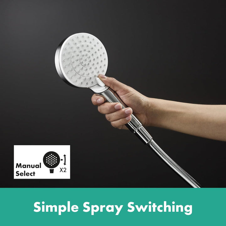 hansgrohe Crometta Duschset 0,90m, 2 Strahlarten, Weiss/Chrom 0,90m Set ohne Seifenschale 2 Strahlar