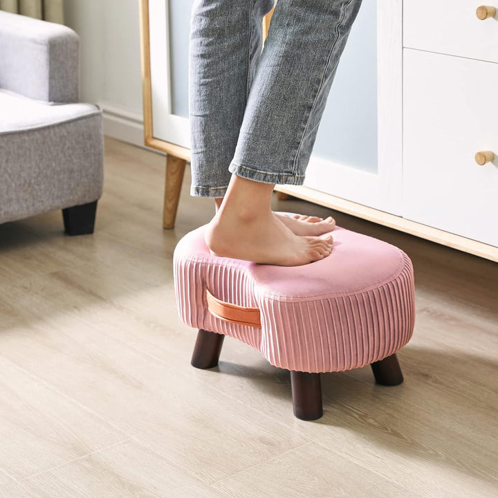 YMYNY Fusshocker, Sitzbank mit Griff, Gebogener Tritthocker mit weichem Sitzkissen, Gepolsterter Hoc