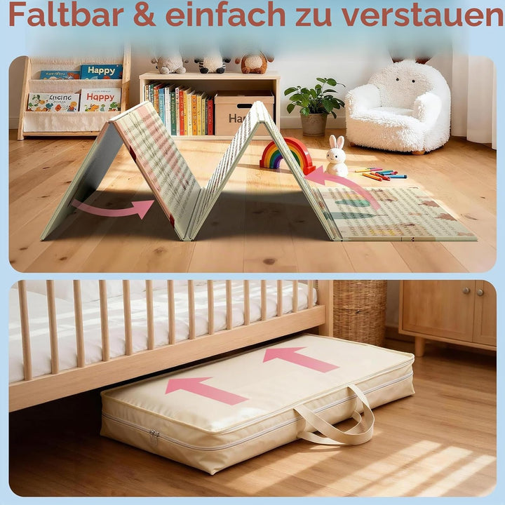 Krabbelmatte 180x120cm – Baby Spielmatte doppelseitig, Krabbeldecke aus XPE 1cm, faltbar, wasserdich