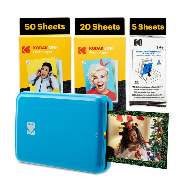 Kodak Step Sofortbild-Smartphone-Drucker – 75 Blatt Paket – Zink 2x3” Fotos – Bluetooth – Blau Druck