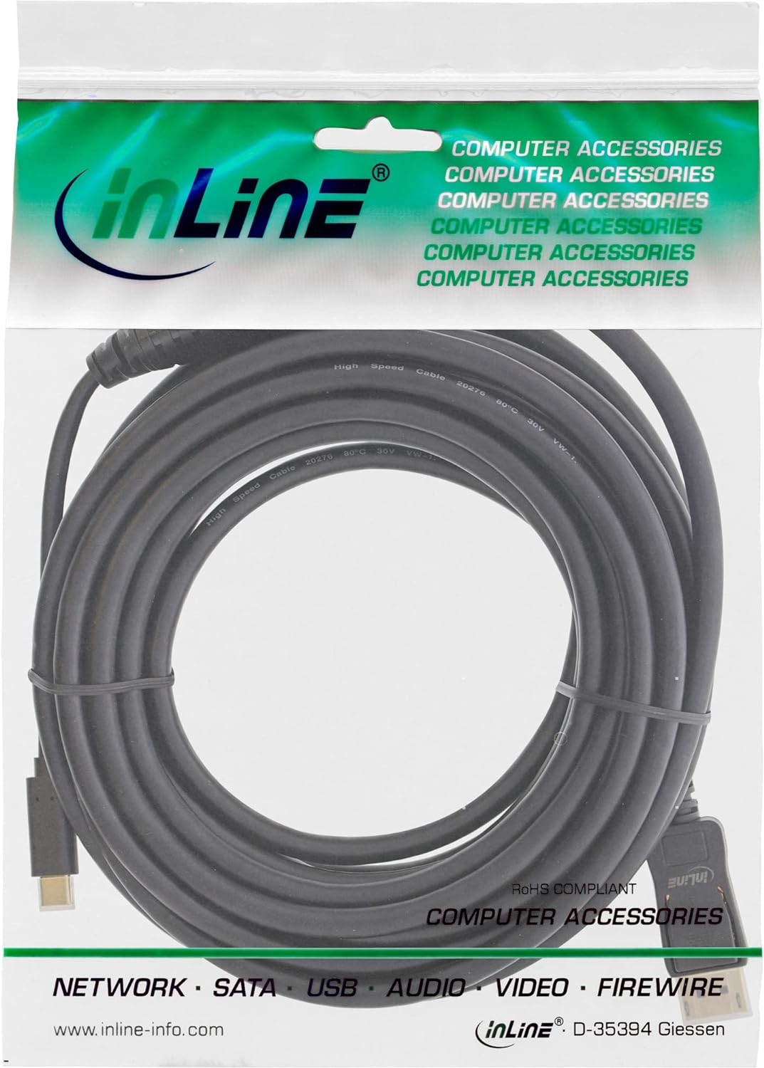 InLine® USB Display Kabel, USB Typ-C Stecker zu DisplayPort Stecker (DP Alt Mode), 4K2K, schwarz, 5m