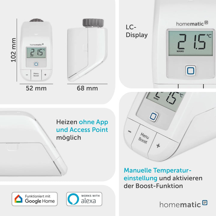 Bundle aus Homematic IP Smart Home Heizkörperthermostat – Basic (2x), digitaler Thermostat Heizung,
