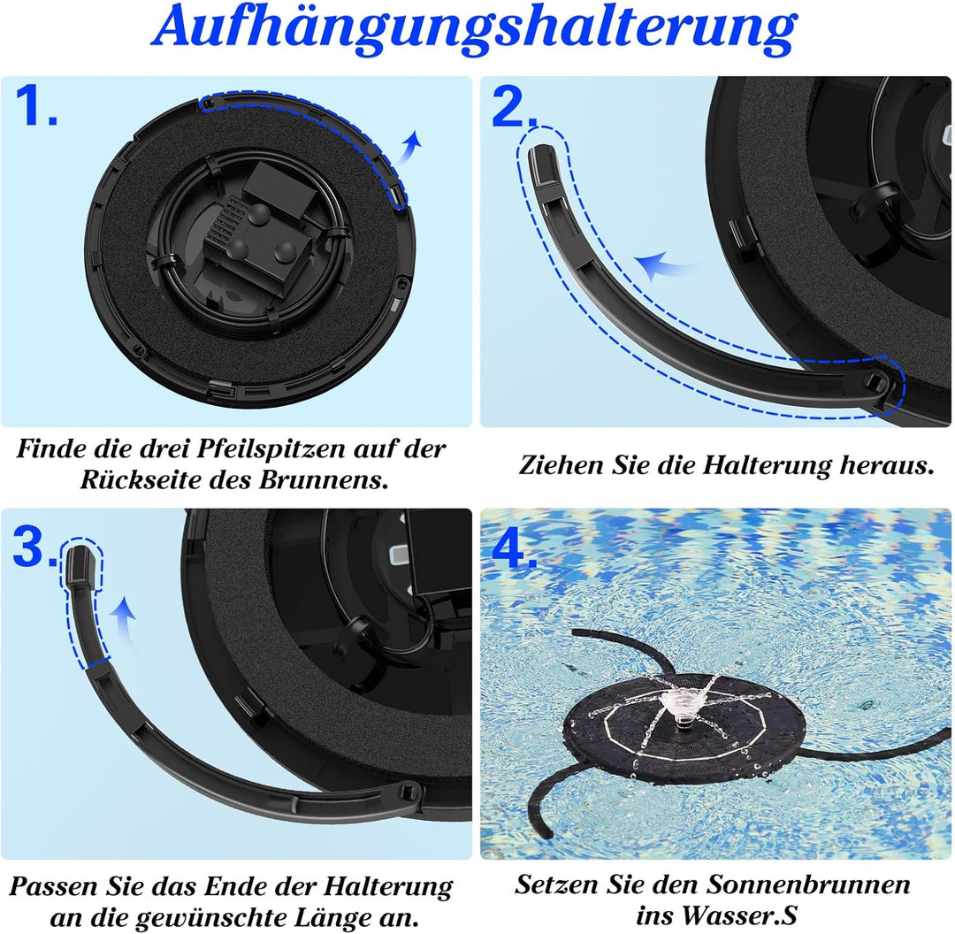 AMZtime Solar Springbrunnen 3,5W für Aussen mit 3M Kabel,Aufrüstung Solarbrunnen für Draussen mit 8