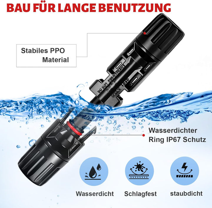 Solar Crimpzange Set, 10 Paar PV Stecker für Solarkabel (2.5/4/6 mm²) mit 2 Montageschlüssel für die