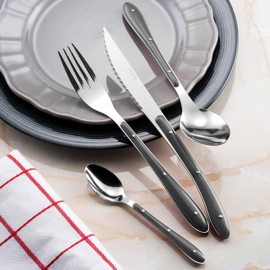 Amefa S24 PP Bistro Besteck, 24 Teile, Edelstahl, 1,5 mm dick, Grau/Schwarz, 9 x 9 x 24 cm, Schwarz