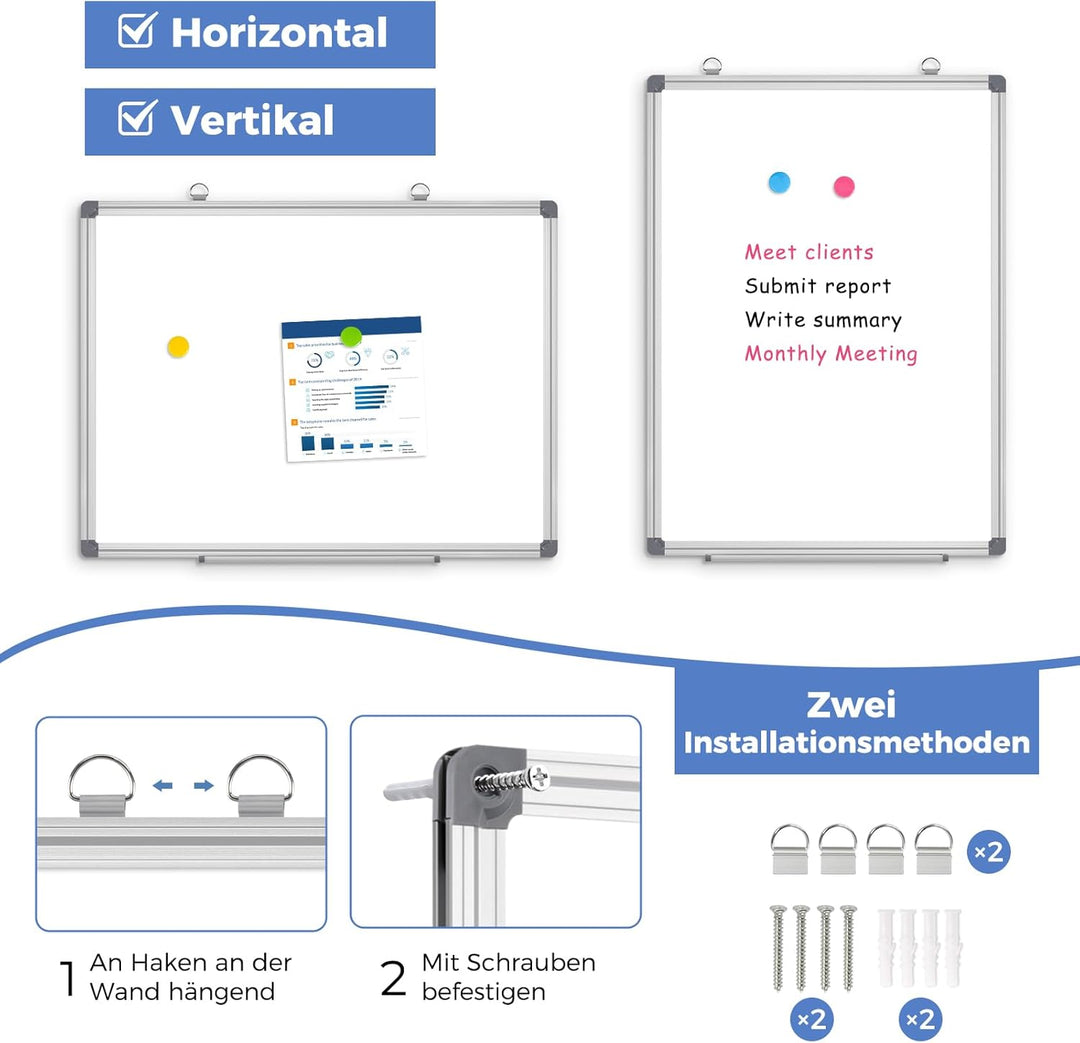 DOLLAR BOSS Magnetisches Whiteboard, 45X60CM Magnettafel Magnetpinnwand mit 2 Whiteboard Stifte, 8 M