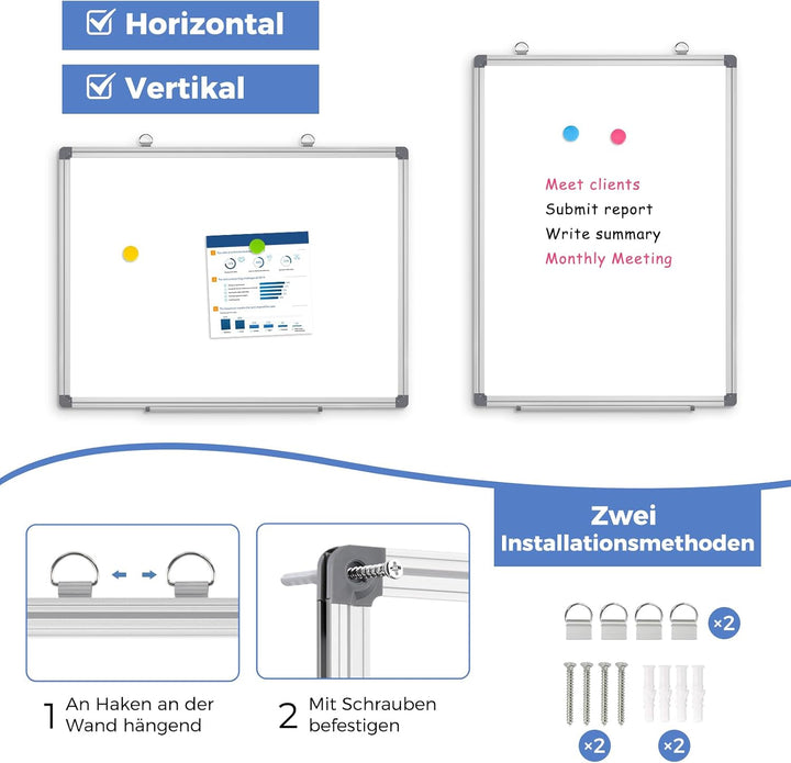DOLLAR BOSS Magnetisches Whiteboard, 57X90CM Magnettafel Magnetpinnwand mit 2 Whiteboard Stifte, 8 M