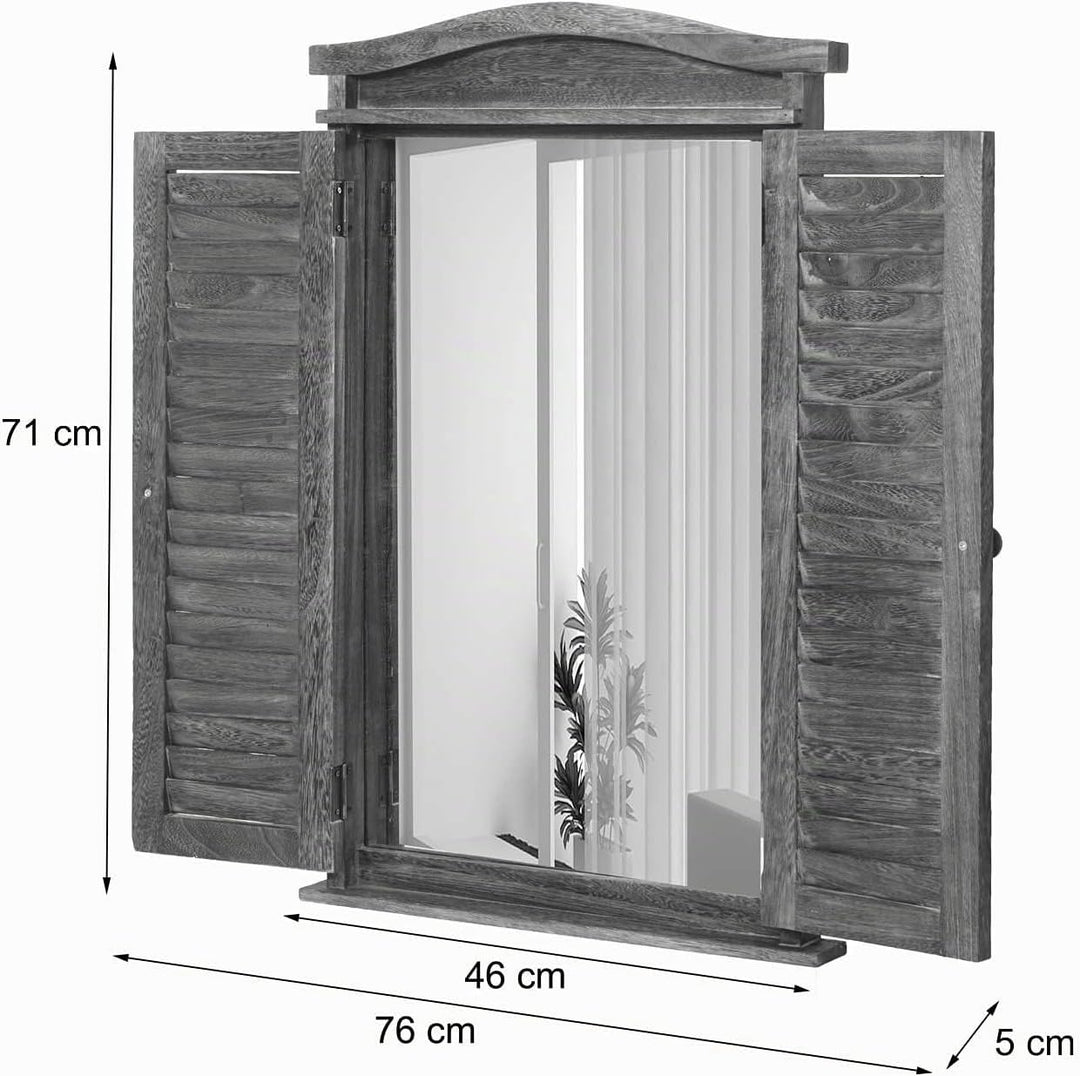 Mendler Wandspiegel Badspiegel Badezimmer Spiegelfenster mit Fensterläden, 71x46x5cm - Shabby grau,