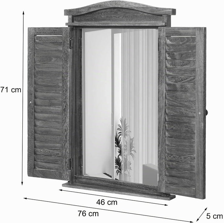 Mendler Wandspiegel Badspiegel Badezimmer Spiegelfenster mit Fensterläden, 71x46x5cm - Shabby weiss,