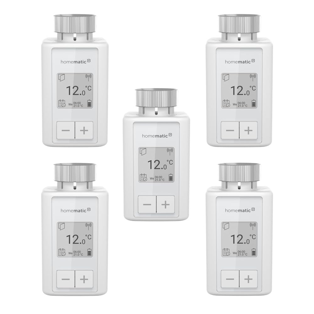 Homematic IP 5er Set Smart Home Heizkörperthermostat – Flex, digitaler Thermostat Heizung, Steuerung
