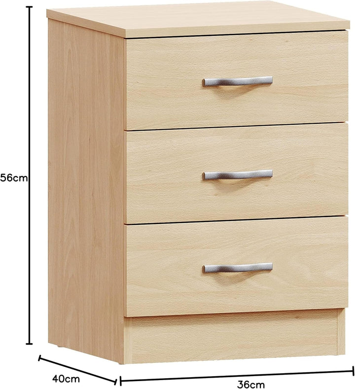 Vida Designs Kiefer Nachttisch Kommode, 3 Schubladen mit Metall Griffe & Läufer, Einzigartige Anti-B