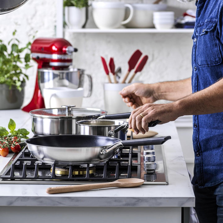 KitchenAid Classic Stainless Steel PFAS-freier, Gesunder 28 cm Wok aus Keramik, Plattiert, Induktion