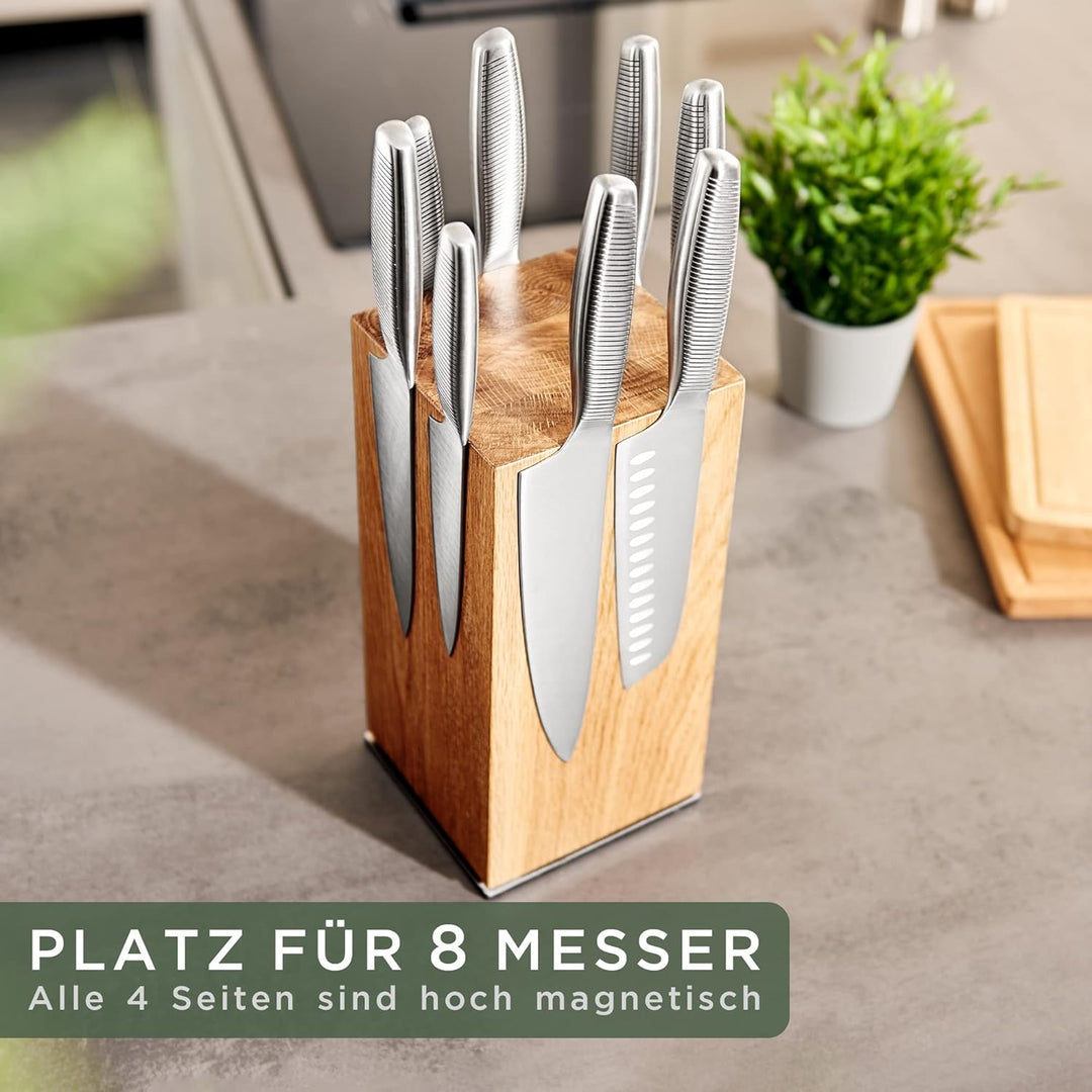 WALDWERK Design Messerblock ohne Messer - Messerblock magnetisch und drehbar aus edlem Eichenholz -