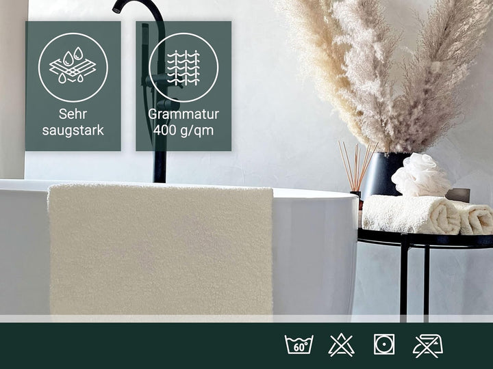 ZOLLNER 3er Set Duschtücher, Badehandtücher, 70x140 cm, Baumwolle, Creme 3x Duschtücher Creme, 3x Du