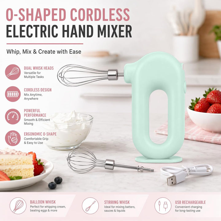 Elektrischer Schneebesen, Kabelloser Hand Mixer, Edelstahl-Schwenkquirl, 4 einstellbaren Geschwindig