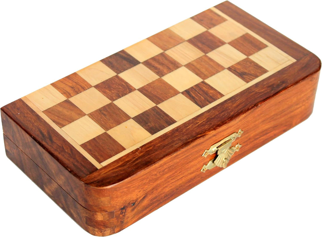StonKraft Handmade Premium Holz 18 x 18 cm Schachspiel - Faltbares Holz-Magnetset mit Aufbewahrung