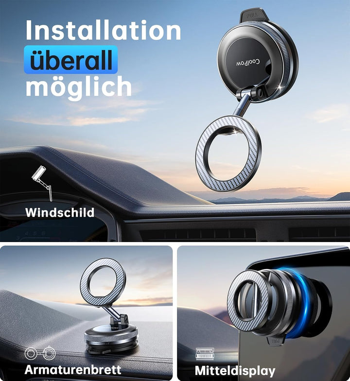 Coolpow Handyhalterung Auto Magnet,2.0 Magsafe Autohalterung [Vakuum Nano-Gel Saugnapf & 2800gf Stär