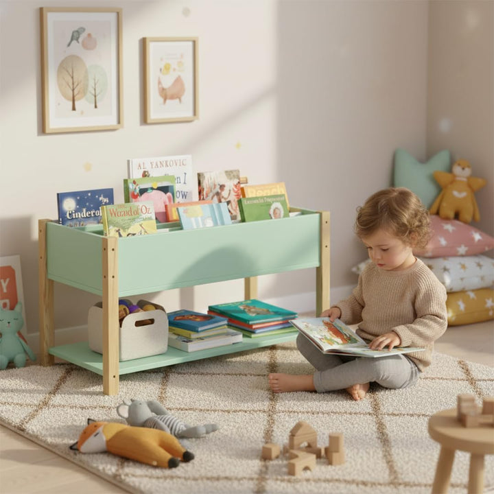 Bellabino Teme Bücherregal Kinderzimmer – Kinderbücherregal mit 4 Fächern – Montessori Bücherregal m