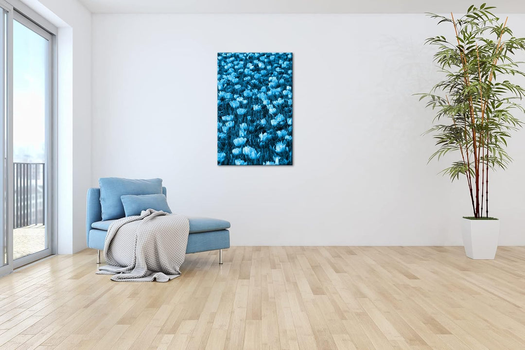 deyoli buntes Blumenfeld Format 80x60 Effekt: Monocrome Blau als Leinwandbild, Motiv fertig gerahmt