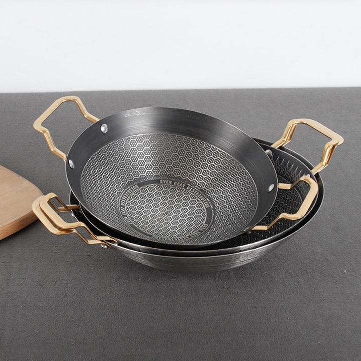 SEWACC Kleine Edelstahl Wok Pfanne 24cm mit Hitzeschutzgriffen und Wabenstruktur für Elektro und Gas