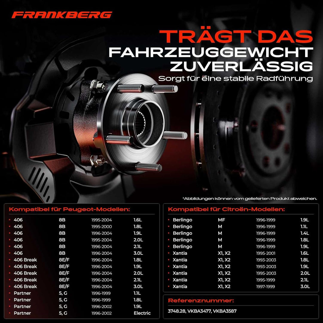 Frankberg 1x Radnabe Radlagersatz Hinten Links oder Rechts Kompatibel mit Berlingo MF 1.9L 1996-1999