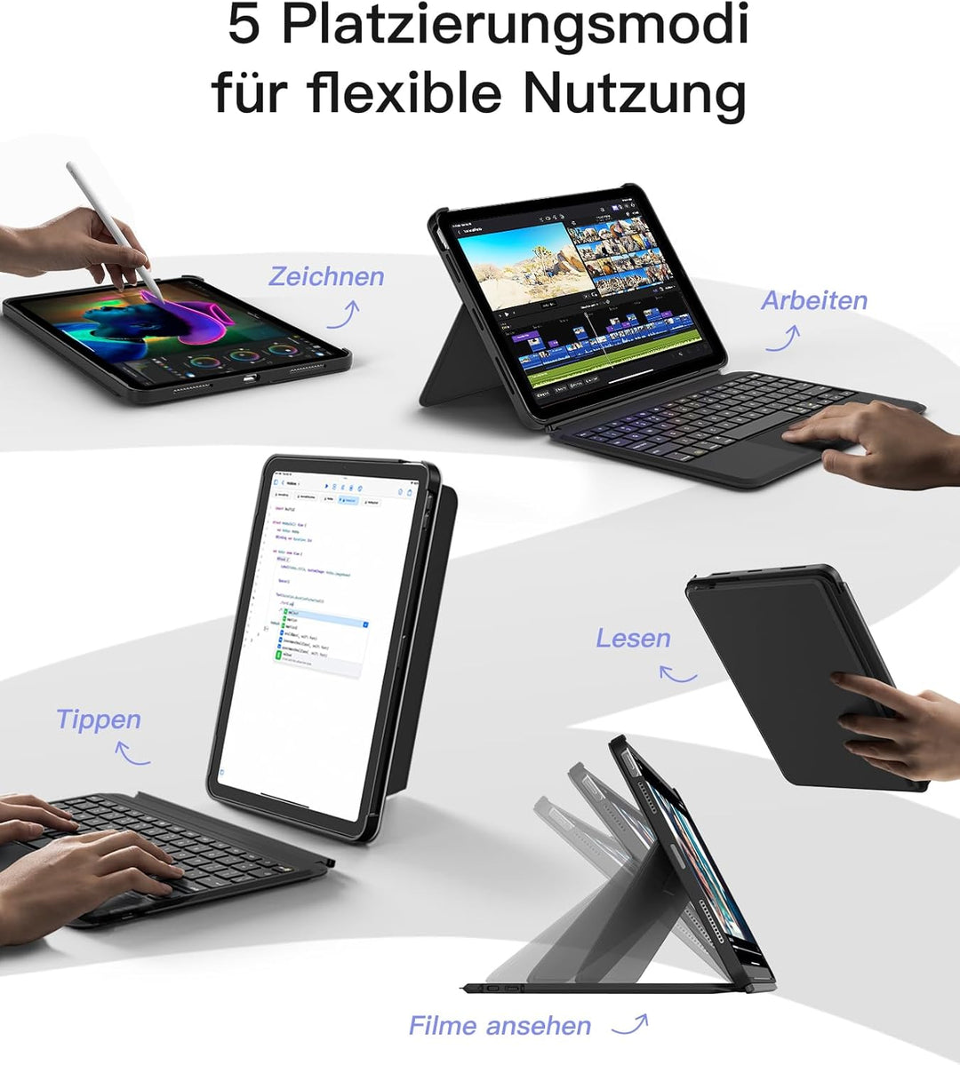 Inateck Tastatur Hülle für iPad Air 6 11 Zoll 2024,iPad Air 5/4 10.9 Zoll,iPad Pro 11 Zoll 4/3/2/1,H