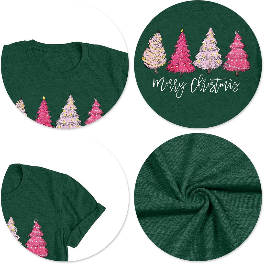 Weihnachts Tshirt Damen Merry Christmas T Shirt Xmas Tree Shirts Grün1 S, Grün1 S