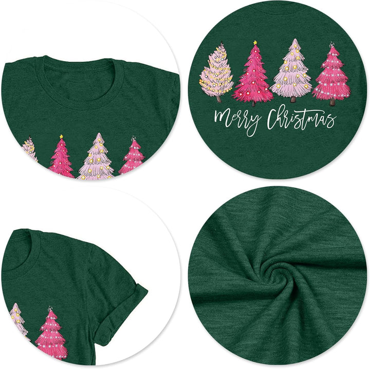 Weihnachts Tshirt Damen Merry Christmas T Shirt Xmas Tree Shirts Grün1 S, Grün1 S