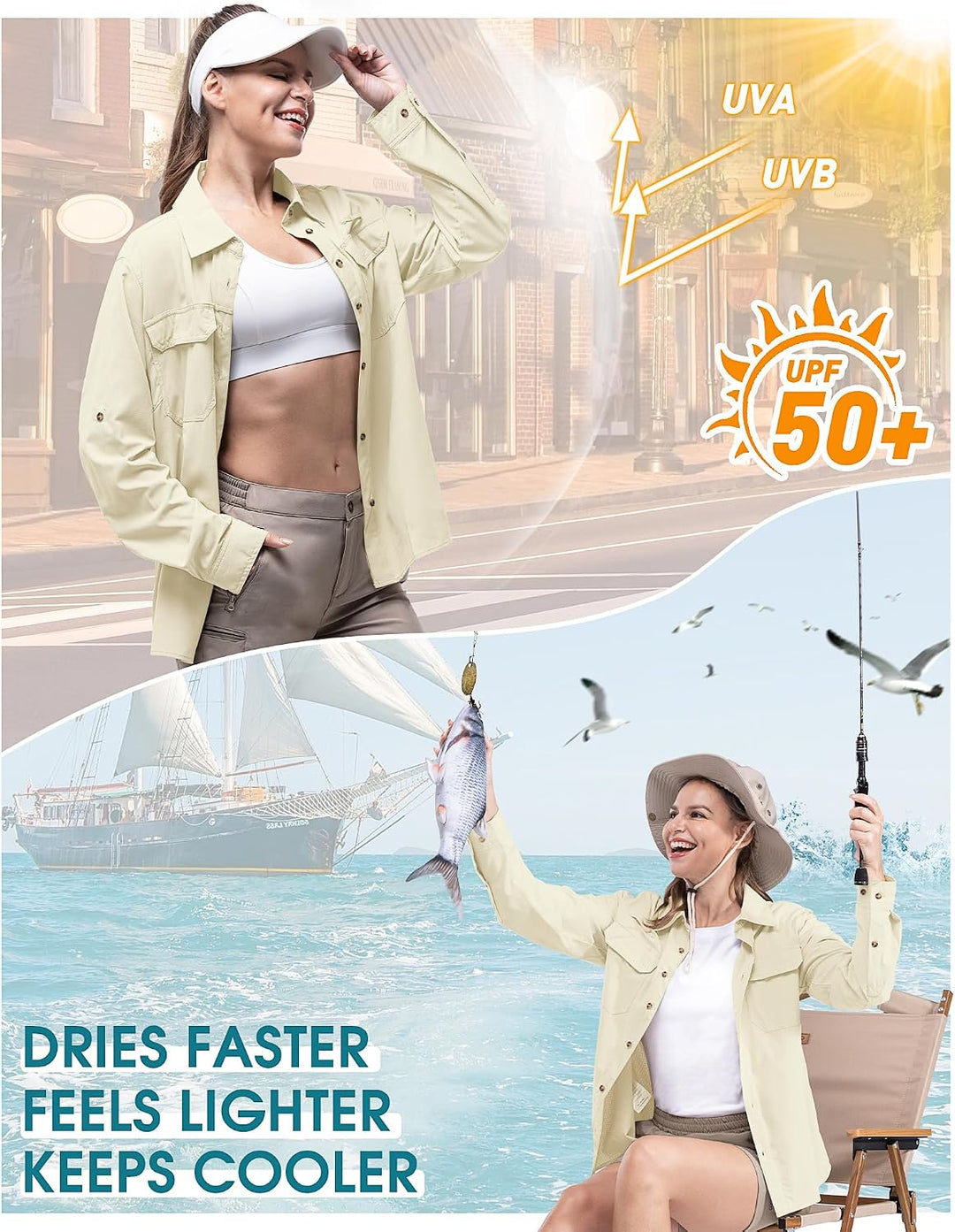 33,000ft Hemd Damen UPF50+ UV Schutz Outdoorhemd Schnelltrocknend Freizeithemd Langarm Funktionshemd