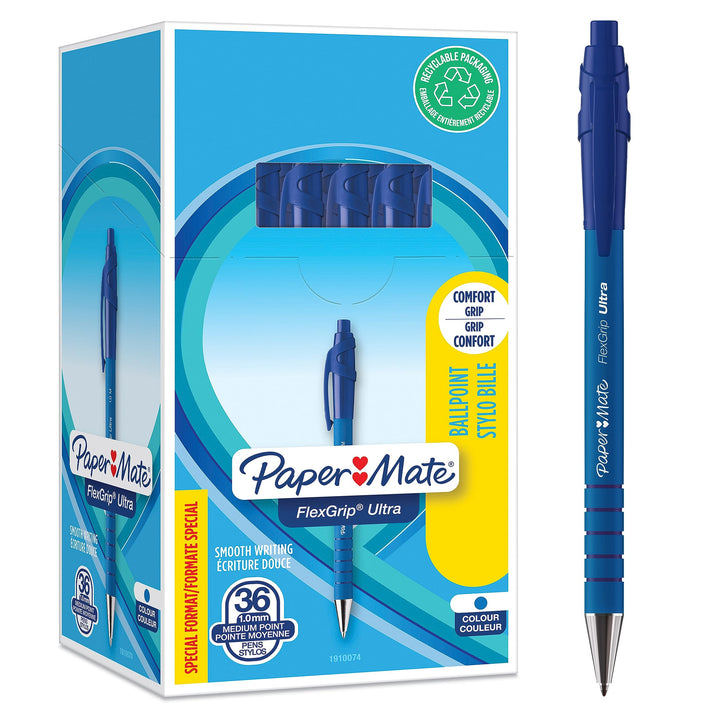 Paper Mate Flexgrip Ultra Druckkugelschreiber | mittlere Spitze (1,0 mm) | blaue Tinte | 36 Stück Mi