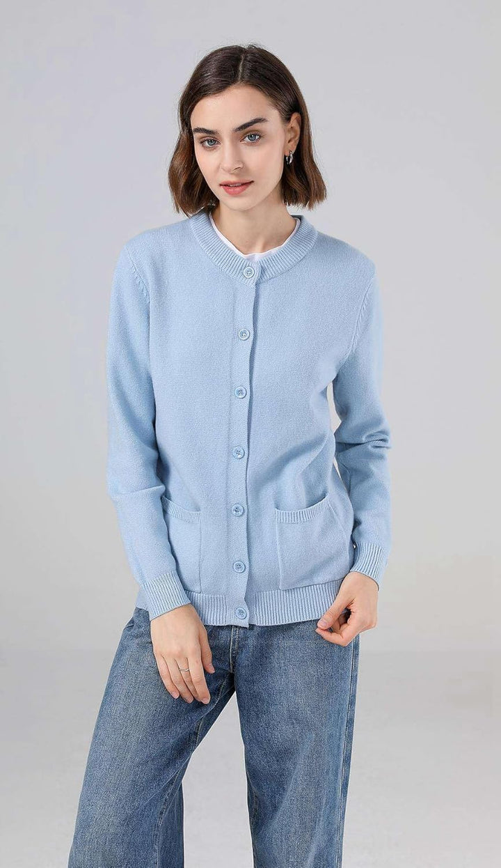SMILING PINKER Damen Strickjacke Langarm Cardigan Warm Rundhals Strickweste Jacke mit Knopfleiste un