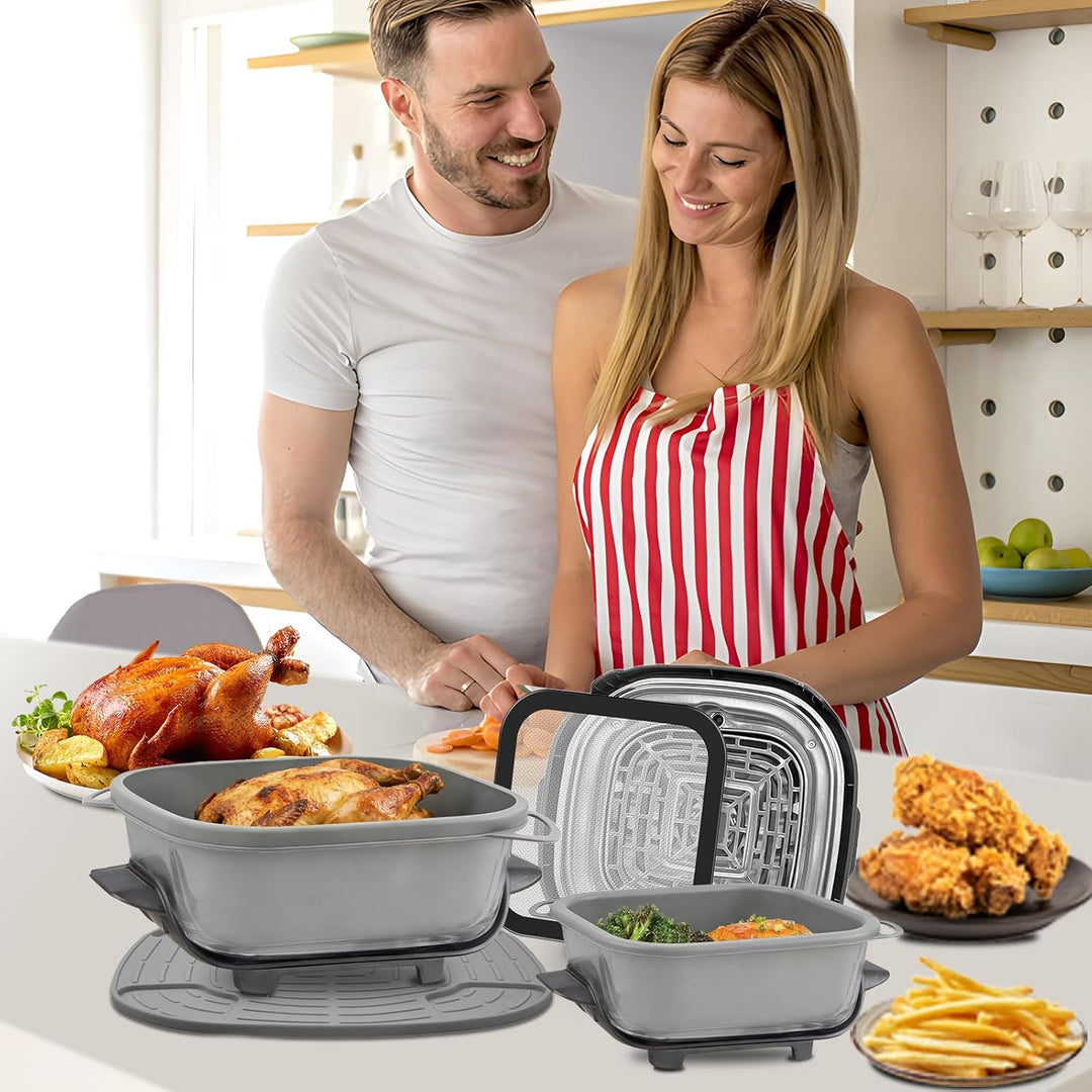 Airfryer Zubehör für Ninja CRISPi FN101EU: Komplett-Set mit 2x Silikonform + 1x Edelstahl Spritzschu