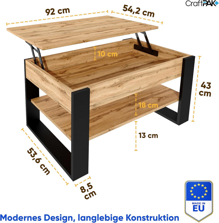 Couchtisch höhenverstellbar mit Stauraum - Couchtische - Wohnzimmertisch klappbar - höhenverstellbar