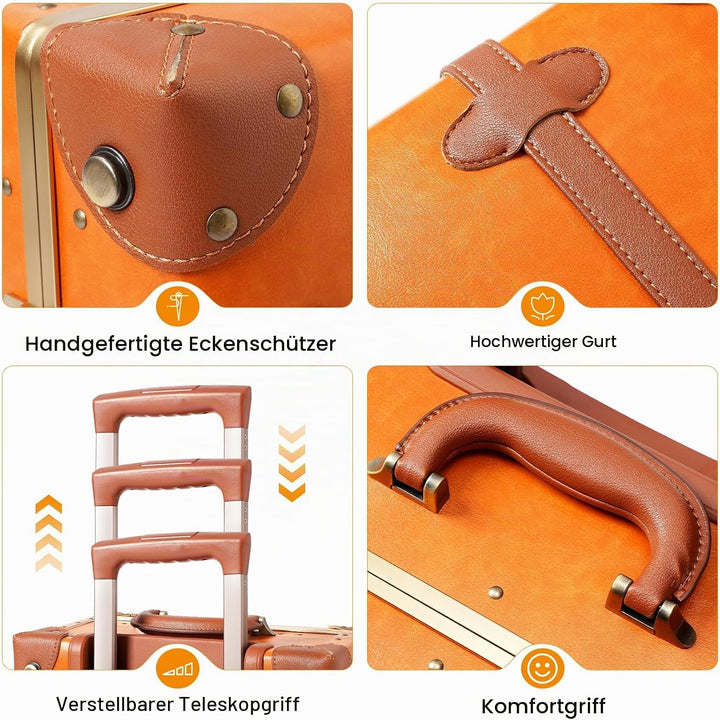 Urecity Koffer Vintage mit 4 Rollen Trolley Koffer Reisekoffer Leicht Retro Hartschalen Koffer 2-Tei