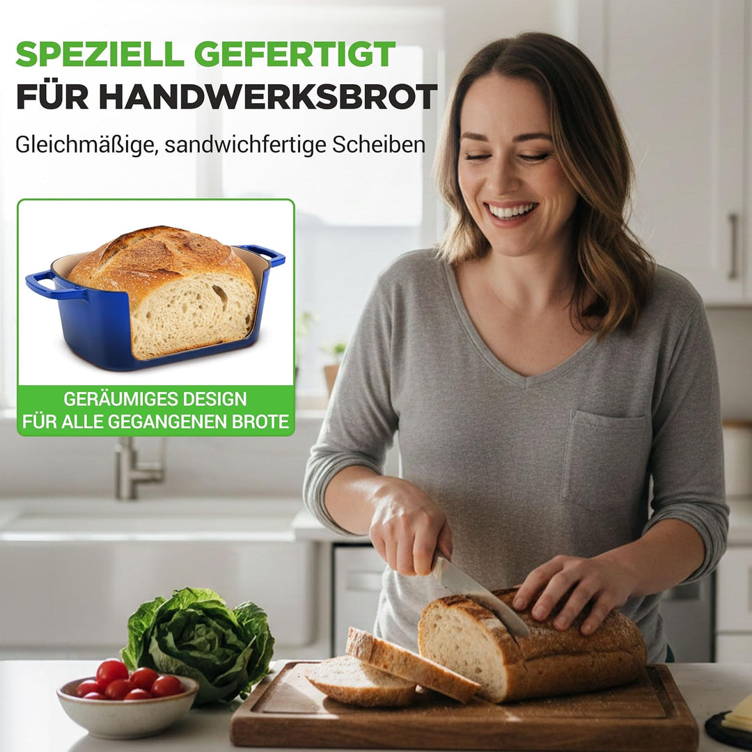 NutriChef Gusseisen Topf - Brotbacktopf - mit Deckel - 25,4 cm ovaler Brottopf mit Silikonhandschuhe