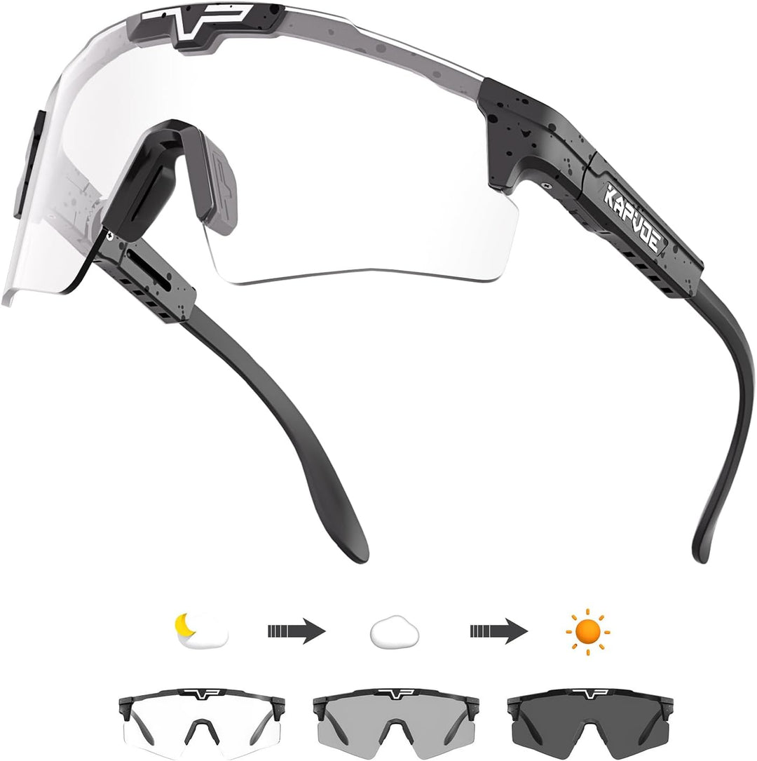 KAPVOE Photochrome Fahrradbrille für Herren Damen Mountainbike Sonnenbrille Sportbrille UV-Schutz PC